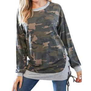 Women's Long Sleeve Lace Up Side Top - Grateful Hearts - 1 of 4