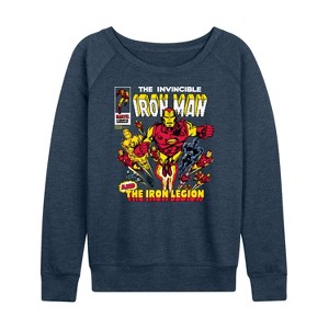 Women's - Marvel - Iron Man Comic Book Cover Lightweight French Terry Wide Neck Long Sleeve Shirt - 1 of 4