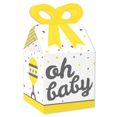 Big Dot of Happiness Hello Little One - Yellow and Gray - Square Favor Gift Boxes - Neutral Baby Shower Bow Boxes - Set of 12