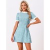 Allegra K Women's Summer Ruffle Neck Lace Panel Short Sleeve Check Gingham Dress - 2 of 4