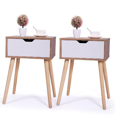 Resenkos Set of 2 Nightstand, Modern End Table with Drawer, Wooden Side Table for Living Room and Bedroom, Home Furniture, Natural, Night Stand Brown