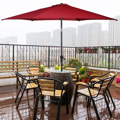 Costway 10FT Patio Umbrella 6 Ribs Market Steel Tilt W/ Crank Outdoor Garden Burgundy