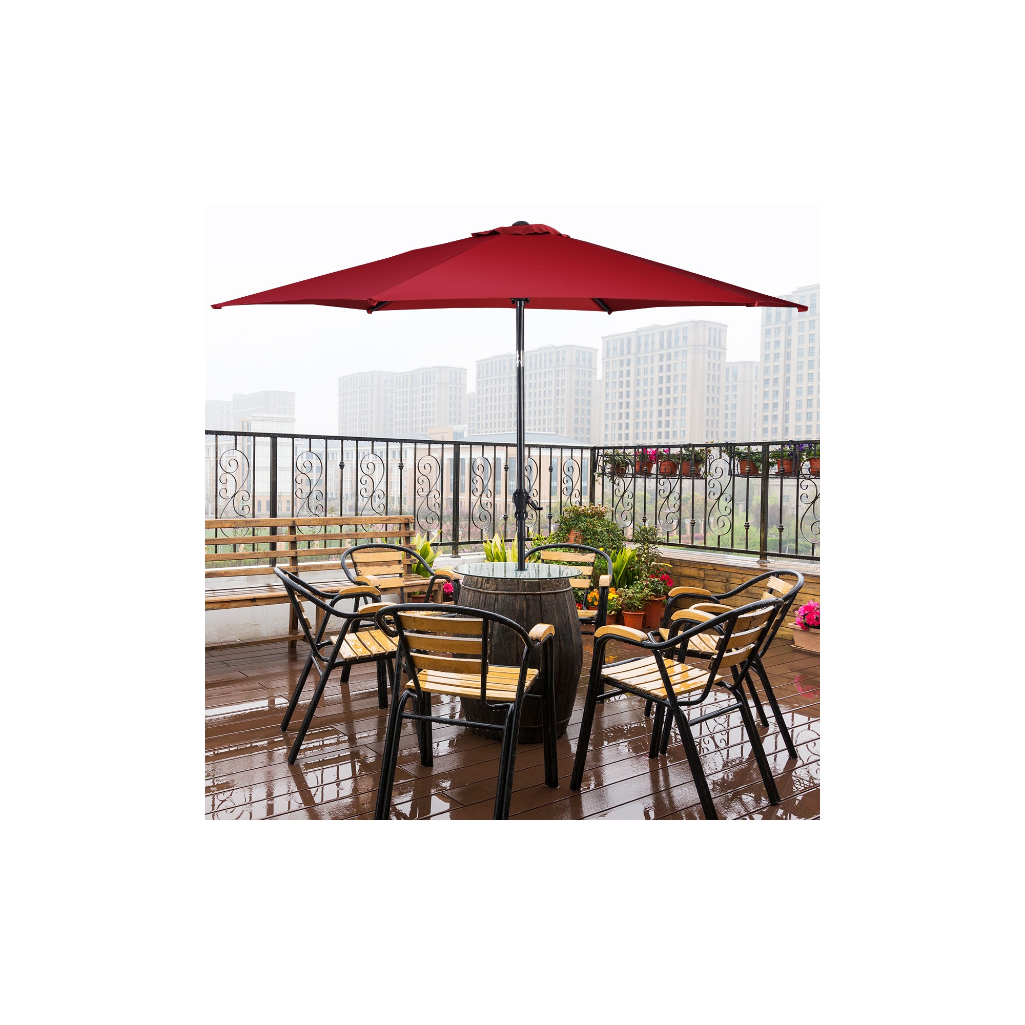 Costway 10FT Patio Umbrella 6 Ribs Market Steel Tilt W/ Crank Outdoor Garden Burgundy