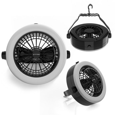 2-In-1 Camping Lantern with Fan - Portable Camping Light with 12 Bright LED Bulbs, USB, and Rechargeable Battery by Wakeman