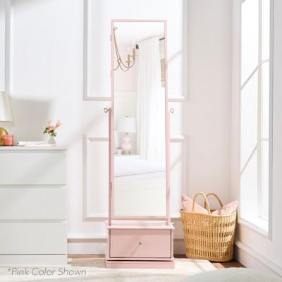 White 360 Swivel Standing Mirrored Jewelry Cabinet with LED Lights