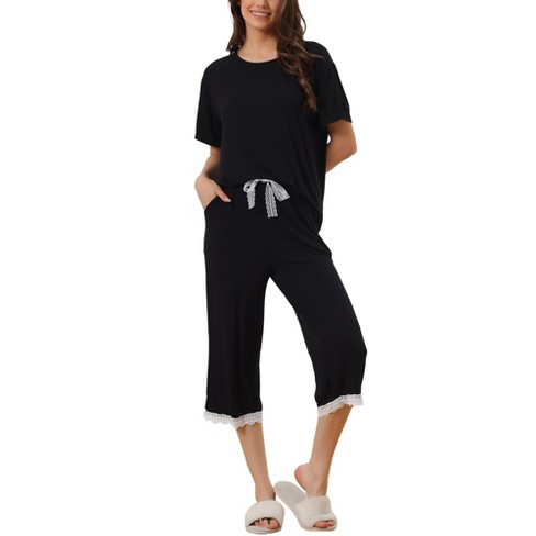 Cheibear Women's Sleepwear Round Neck Soft Knit Short Sleeve Shirt With Pants  Capri Pajamas Set Green Medium : Target