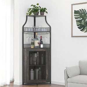 Corner Bar Cabinet with LED Strip, Glass Holder Adjustble Shelf, 5-Tiers Liquor Cabinet Bar Cabinet for Home, Corner Display Cabinet for Small Space - 1 of 4