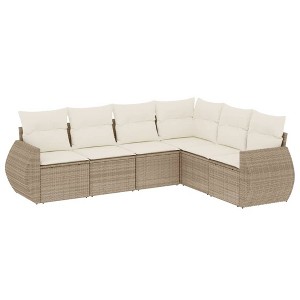 vidaXL 6 Piece Patio Sofa Set with Cushions Beige and Cream Poly Rattan - Without Table - 1 of 4