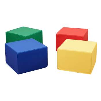 ECR4Kids SoftZone Square Foam Ottoman, Flexible Seating, 12in Seat Height, 4-Piece