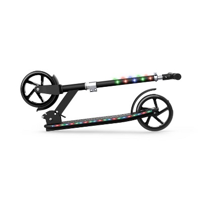 Black Adjustable LED Light-Up Kick Scooter with Wide Deck