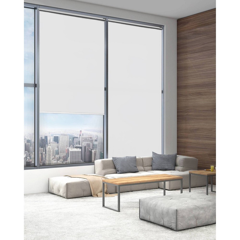 Photos - Blinds 1pc 55.25"x72" Blackout Tear-to-Fit Vinyl Roller Window Shade White - Lumi Home Furnishings: Indoor Wall Mount 
