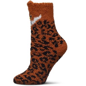 Memoi Women's Leopard Embellished Plush Crews Brown One Size - 1 of 4