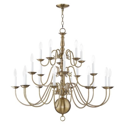 Elegant Colonial Antique Brass 20-Light Chandelier
