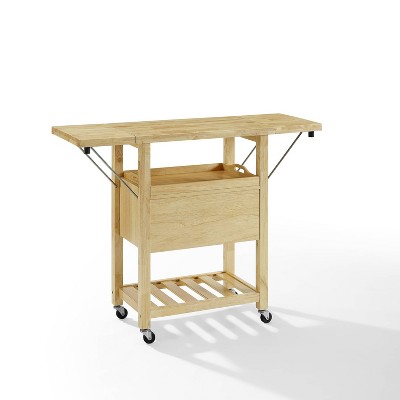 Bristol Natural Wood Drop-Leaf Kitchen Cart with Storage
