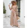 Women 2 Piece Casual Outfits Lounge Sets Ribbed Knit Long Sleeve Crop Top Wide Leg Palazzo Pants Tracksuits - 2 of 4