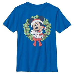 Boy's Disney Mickey Mouse Christmas Wreath T-Shirt - 1 of 4