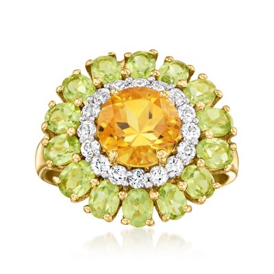 Ross-Simons 1.60 Carat Citrine, 2.10 ct. t.w. Peridot and .30 ct. t.w. White Topaz Ring in 18kt Gold Over Sterling