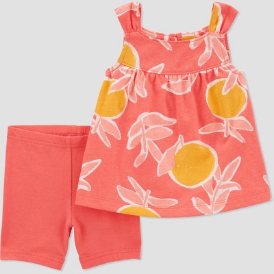 Image of Carter's Just One You® Baby Girls' Coral Fruit Top & Bottom Set - Coral Orange 12M