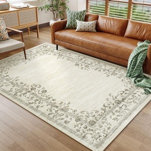 Modern Machine Washable Area Rugs Floral Printed Floor Carpet Non Slip Backing Stain Resistant Indoor Soft Mat - 1 of 4