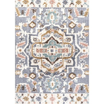 Aziza Gray and Multicolor Synthetic Medallion Area Rug
