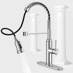 DOMETOUR Spring Kitchen Faucet, 3 Modes Pull Down Sprayer, Single Handle & Deck Plate, 360° Rotation, Spot Resistant Stainless Steel for RV Bar Home - 1 of 4