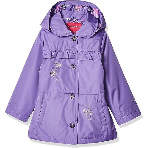 London Fog Girls Lightweight Hooded Trench Dress Jacket Purple