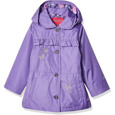London Fog Girls' Lightweight Hooded Trench Dress Jacket, Purple ...