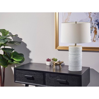 White Ribbed Polyresin Table Lamp with Linen Shade, 26" Height, 3-Way Switch