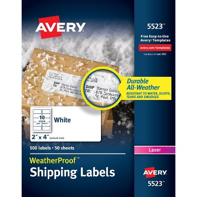 Avery WeatherProof Laser Shipping Labels 2" x 4" White 10 Labels/Sheet 440731