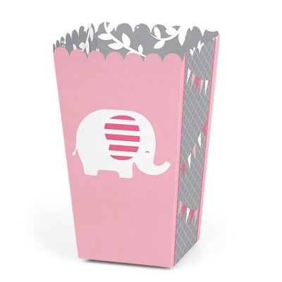 Big Dot of Happiness Pink Elephant - Girl Baby Shower or Birthday Party Favor Popcorn Treat Boxes - Set of 12