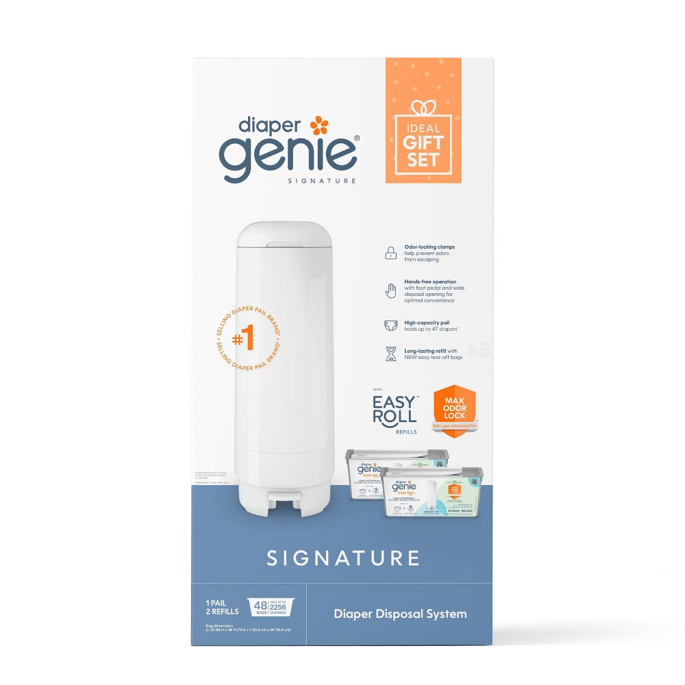 Diaper Genie Signature Diaper Pail Gift Set with 48 Bags