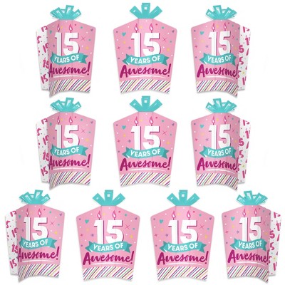 Big Dot of Happiness Girl 15th Birthday - Table Decorations - Teen Birthday Party Fold and Flare Centerpieces - 10 Count