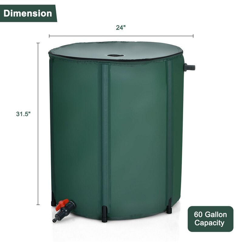 Costway 60 Gallon Portable Rain Barrel Collapsible Tank  Water Collector Spigot Filter, 2 of 11