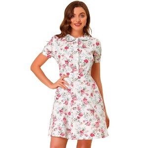 Allegra K Women's Peter Pan Collar Half Placket Vintage Floral Dresses - 1 of 4