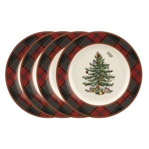 Spode Christmas Tree Tartan 7.75" Salad Plate, Set of 4, Festive Table Setting for Parties & Gatherings, Holiday Plate, Appetizers, Desserts or Salads - 1 of 4