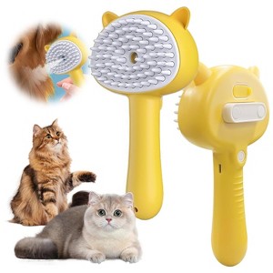 BABYYER 4-in-1 Pet Steam Brush With Handle for Longhair & Shorthair Cats & Dogs - Rubber Spray Brush With Release Button, Dog Comb and Cleaner - 1 of 4