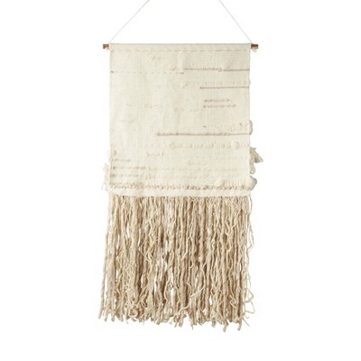 Ivory Textured Woven Wall Hanging with Fringe, 24"x48"