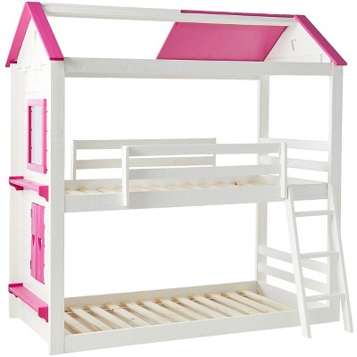 Donco Kids Sweetheart Twin Over Twin White & Pink House Bunkbed