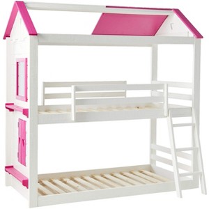 Donco Kids Sweetheart Twin Over Twin White & Pink House Bunkbed - 1 of 4