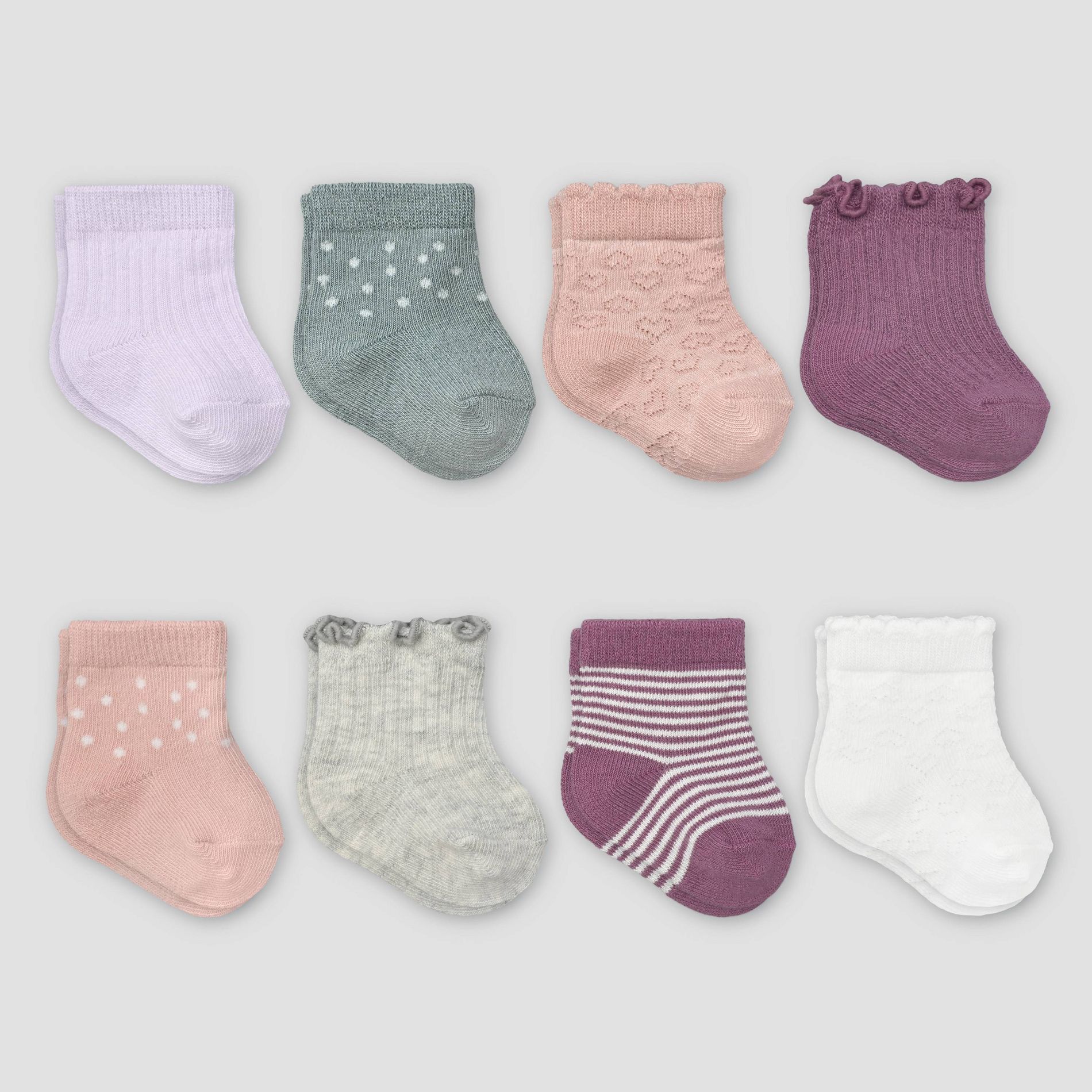 Carter's Just One You® Baby Girls' Crew Socks 8pk - Ivory/Purple/Pink