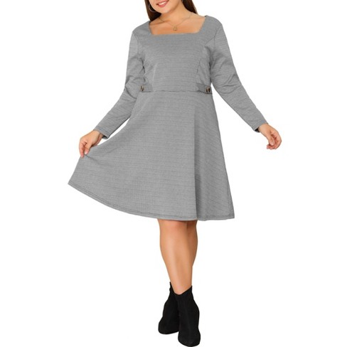 Women's Long-Sleeve Squareneck Midi Dress