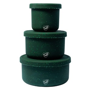 Silipint: 3 Pack Silicone Lidded Bowls, 10/20/30oz, Speckled Green - 1 of 4