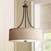Franklin Iron Works Oil Rubbed Bronze Pendant Chandelier 19 1/2" Wide Farmhouse Rustic Oatmeal Linen Drum Shade Fixture for Dining Room Kitchen Island - 2 of 4