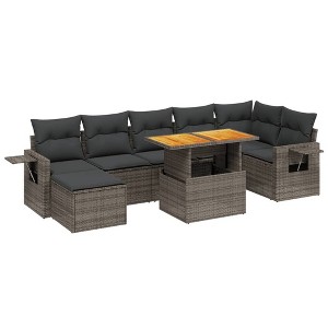 vidaXL 8 Piece Patio Sofa Set with Cushions Gray and Dark Gray Poly Rattan - 3x Middle 3x Corner Footrest Table - 1 of 4