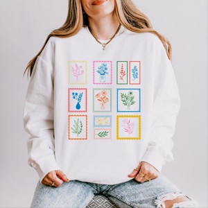 Simply Sage Market Floral Stamps Lightweight Garment Dyed Sweatshirt - 1 of 4