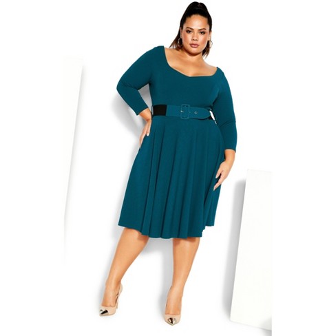 Women's Plus Size Super Sweet Elbow Sleeve Dress - Teal | City Chic ...