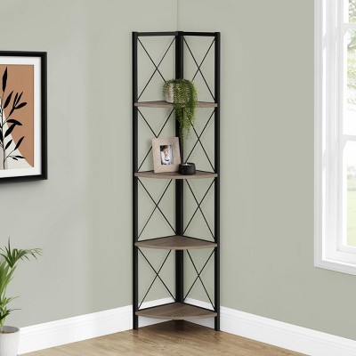 INFURNIC Decorative Bookshelf Corner Etagere Bookcase Metal Frame 4 Tier Shelves Space Saving for Office Bedroom, Black, 17.5"*12.5"*59.25"