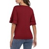 Clearlove Women's Casual Blouses Ruffle Sleeve T Shirts V Neck Double Tiered Bell Sleeve Top - 4 of 4