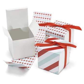 Paper Frenzy Red & Blue Heart Stripe Valentine's Day Favor Boxes with Ribbons, 2x2x2 (25 pack)
