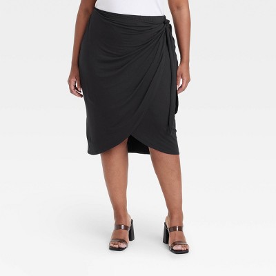 Women's Knit Wrap Skirt - Ava & Viv™ Black Xxl : Target